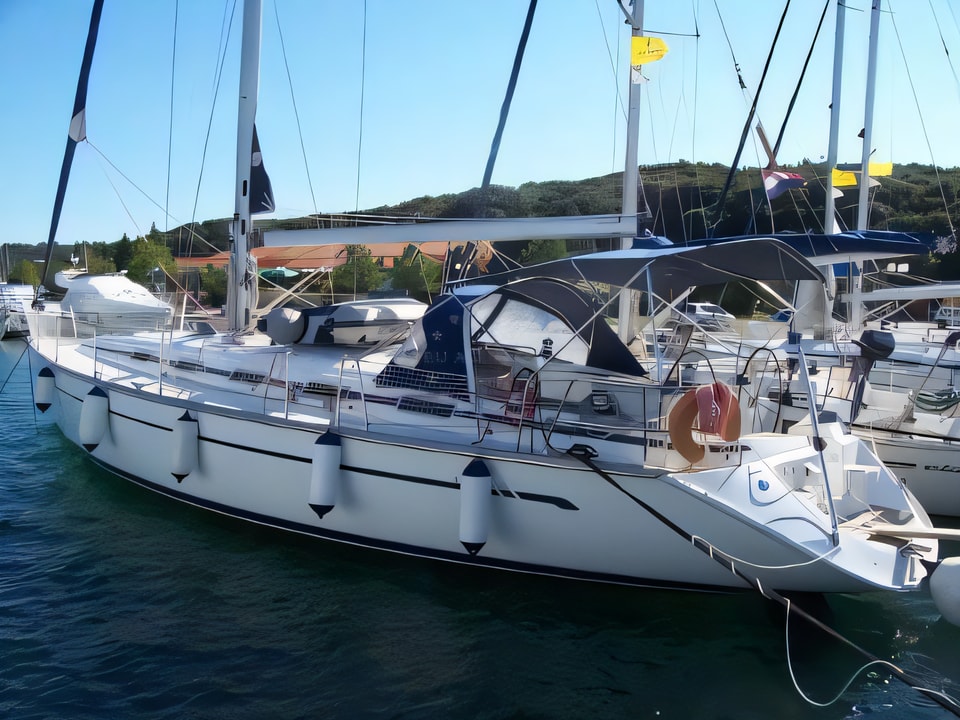Exterior overview of Bavaria 49 sail boat for charter from Pirovac in the Sibenik sailing area Croatia
