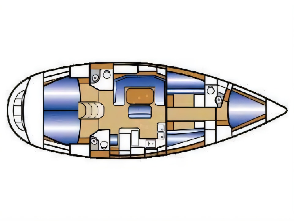 Layout of Bavaria 49 sail boat with 5 cabins Croatia yacht charter