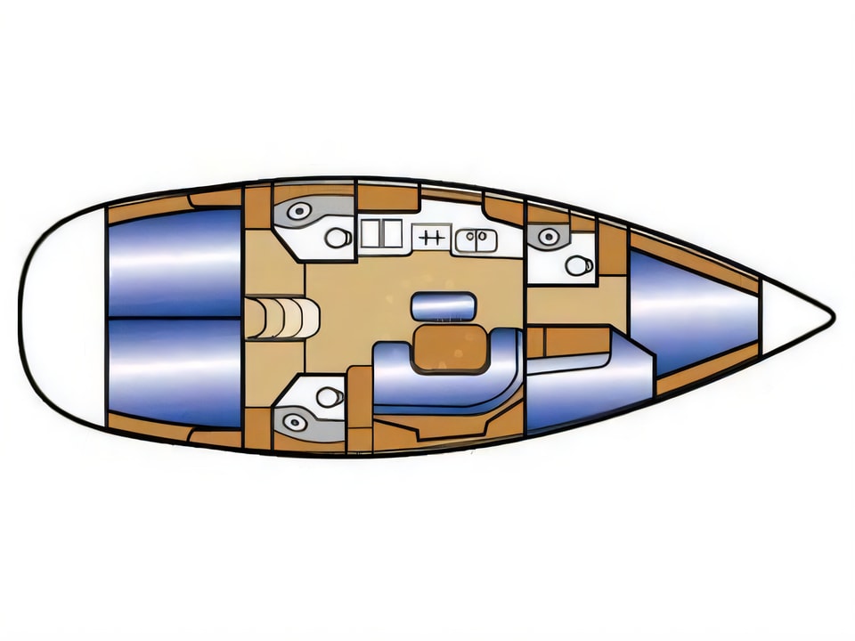 Layout of Oceanis 423 sail boat with 4 cabins Croatia yacht charter