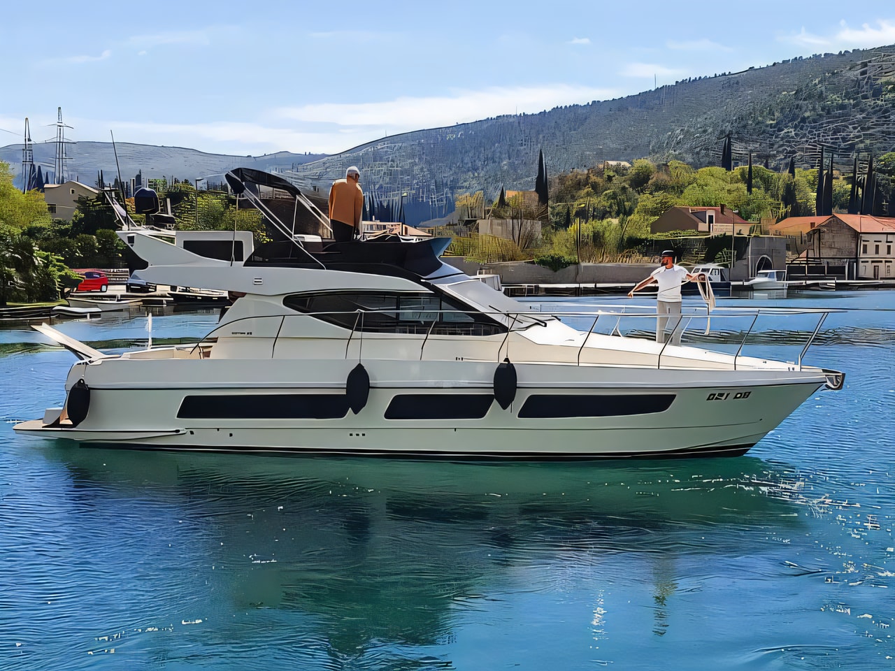 Exterior overview of Ferretti 43 Fly motoryacht for charter from Dubrovnik Port Gruz in the Dubrovnik sailing area Croatia