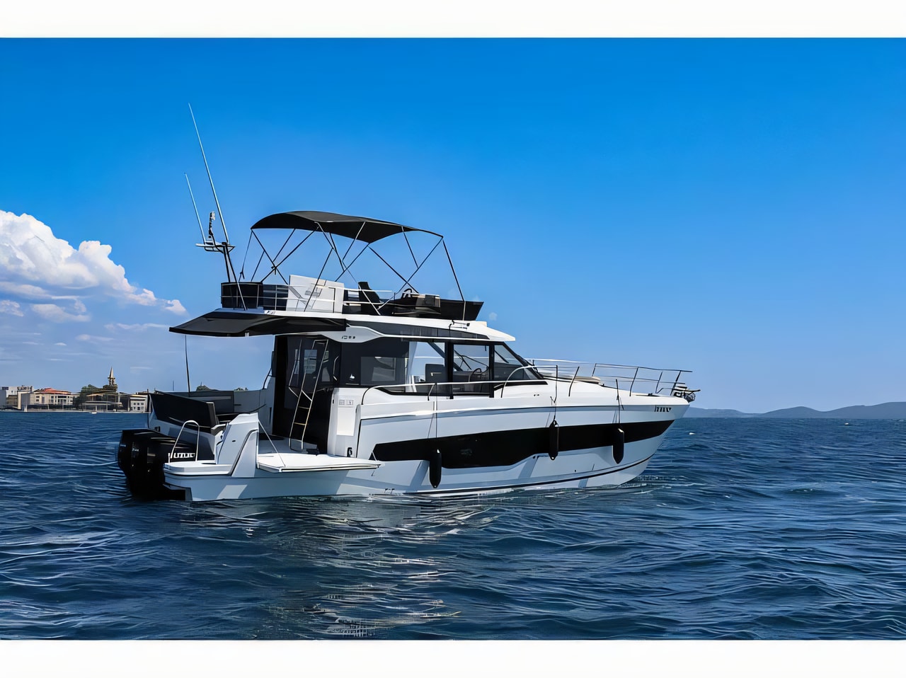 Exterior overview of Merry Fisher 1295 FLY motor boat for charter from Zadar Marina Borik in the Zadar sailing area Croatia