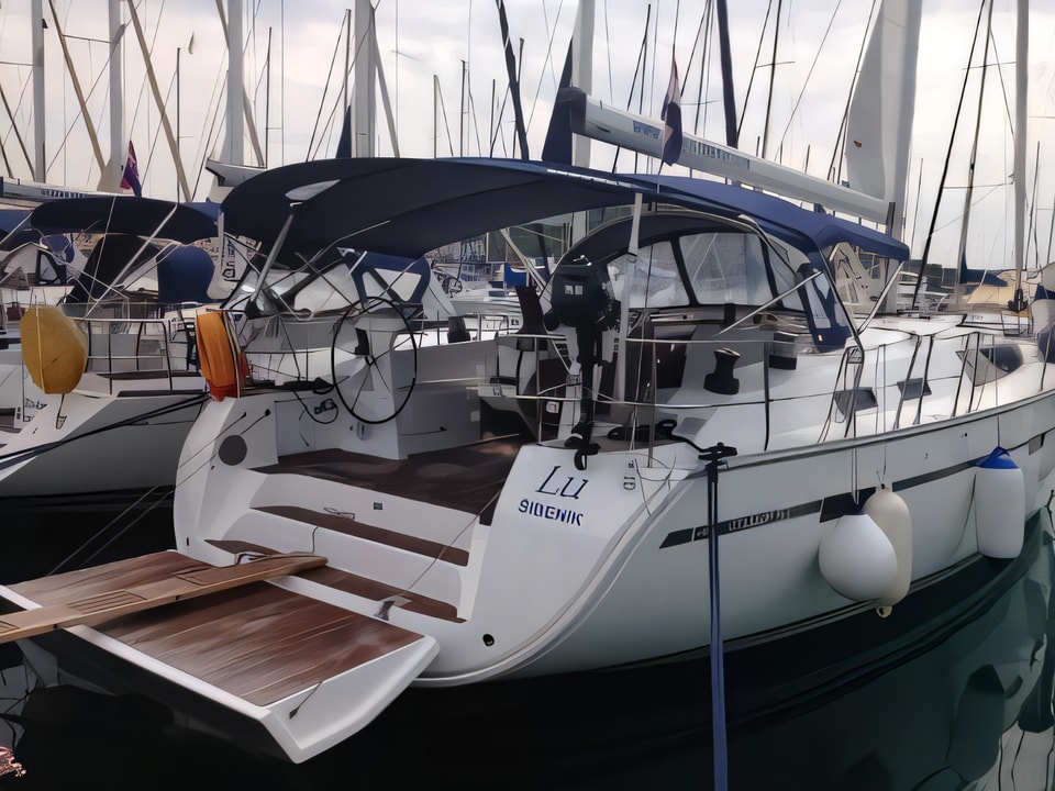 Exterior overview of Bavaria Cruiser 51 sail boat for charter from Rogoznica Marina Frapa in the Sibenik sailing area Croatia