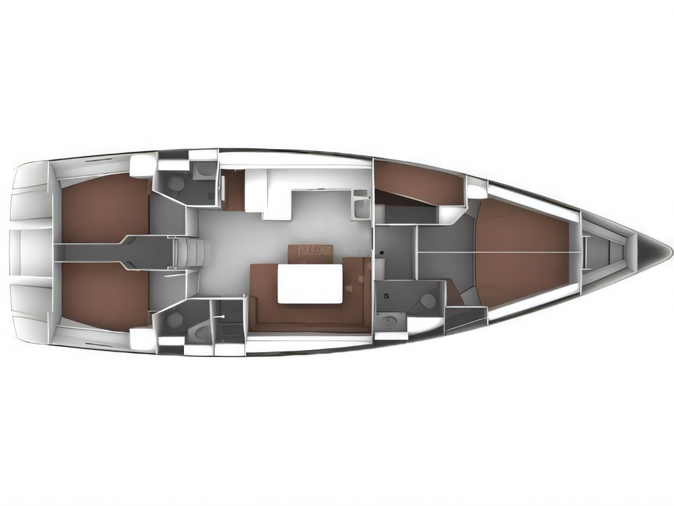 Layout of Bavaria Cruiser 51 sail boat with 5 cabins Croatia yacht charter