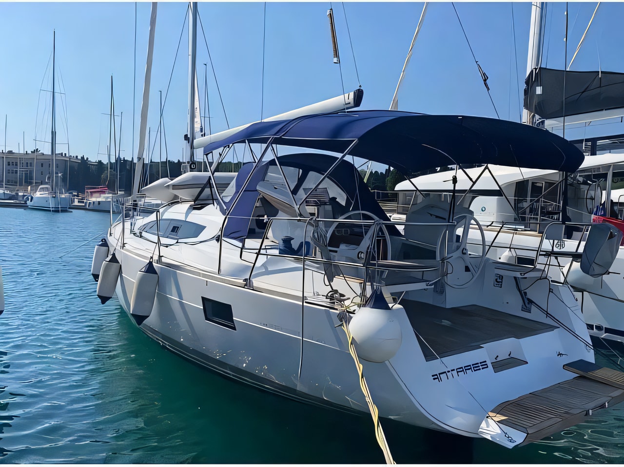 Exterior overview of Elan Impression 40 sail boat for charter from Pula Marina Polesana in the Istria / Kvarner sailing area Croatia