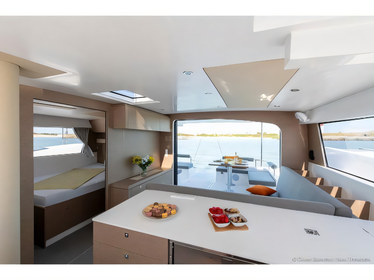 Layout of Neel 47 catamaran with 5 cabins Croatia yacht charter