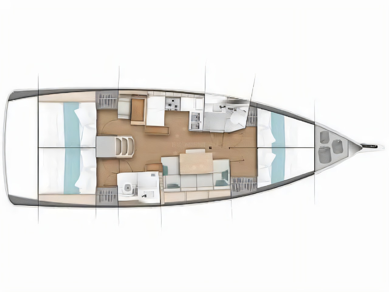 Interior of Sun Odyssey 440 sail boat with 4 cabins Croatia yacht charter