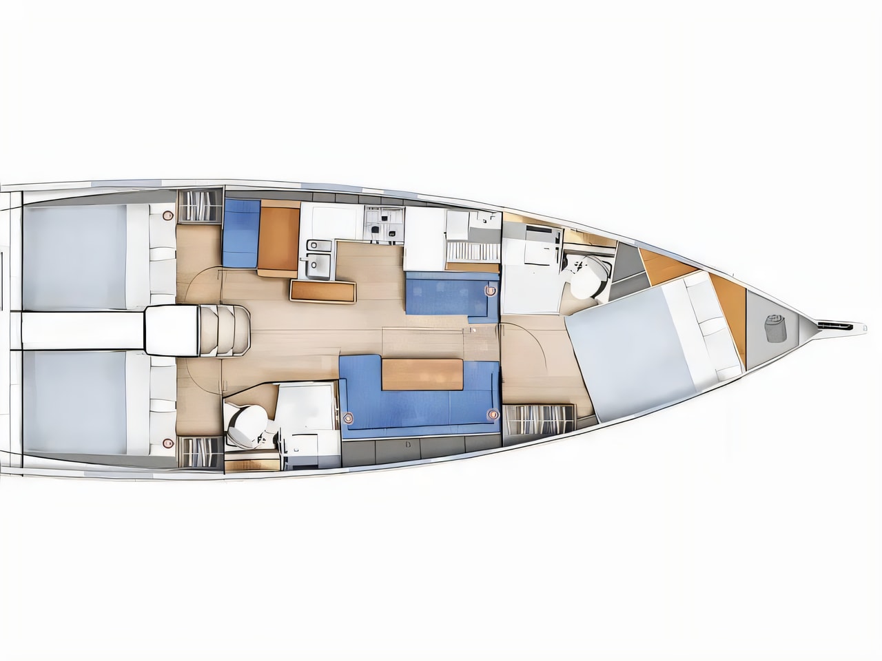 Interior of Sun Odyssey 410 sail boat with 3 cabins Croatia yacht charter