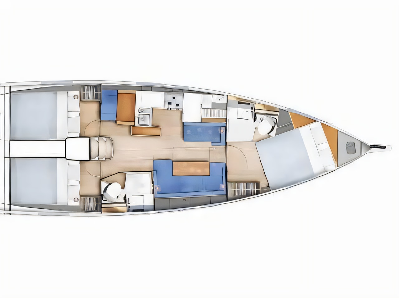 Interior of Sun Odyssey 410 sail boat with 3 cabins Croatia yacht charter