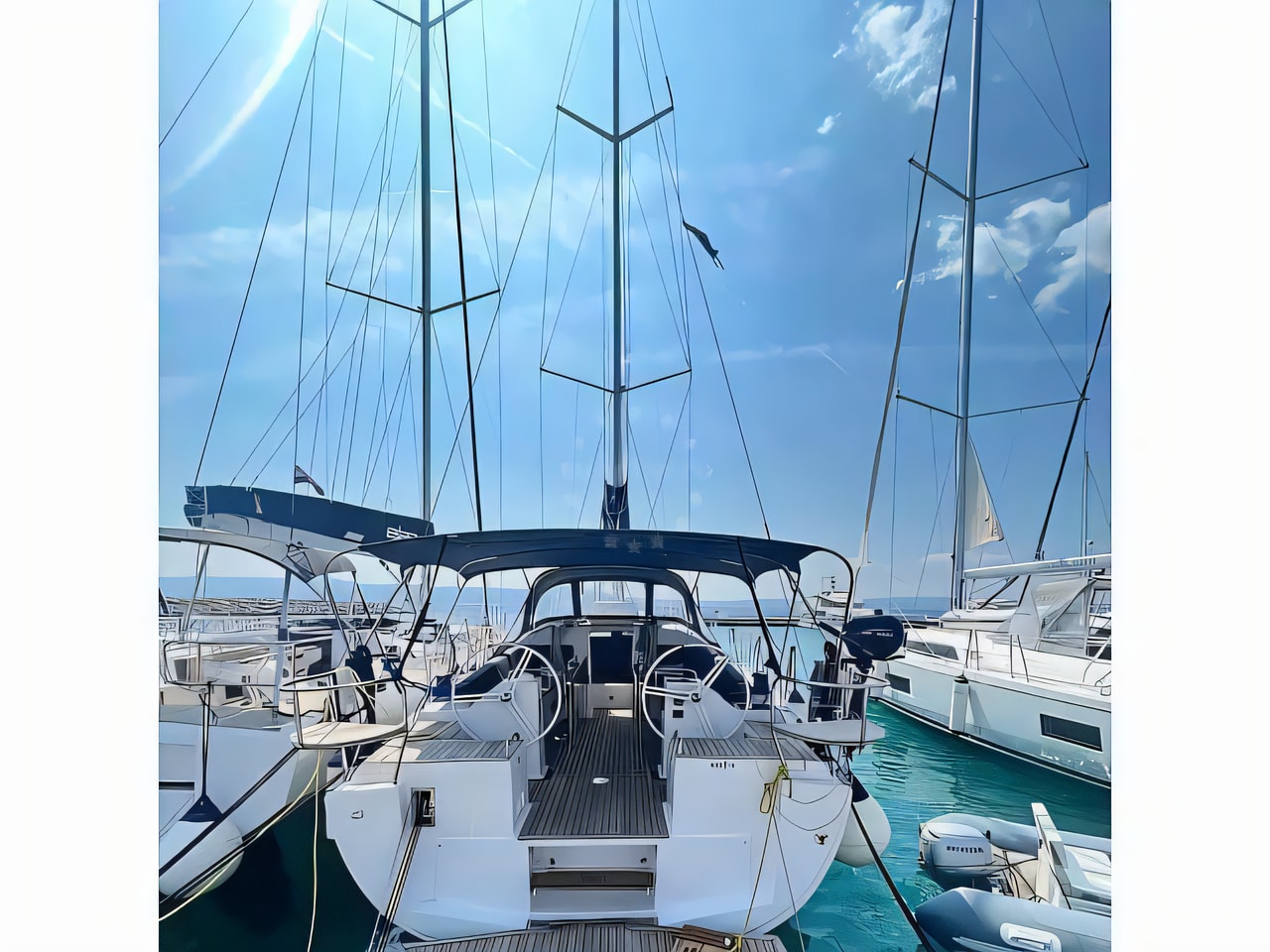 Exterior overview of Elan Impression 45.1 sail boat for charter from Vinodolski Novi Marina in the Istria / Kvarner sailing area Croatia