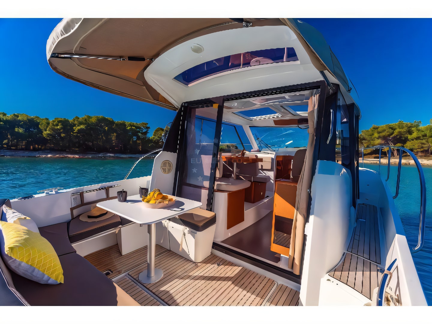 Interior of Merry Fisher 855 motor boat with 2 cabins Croatia yacht charter