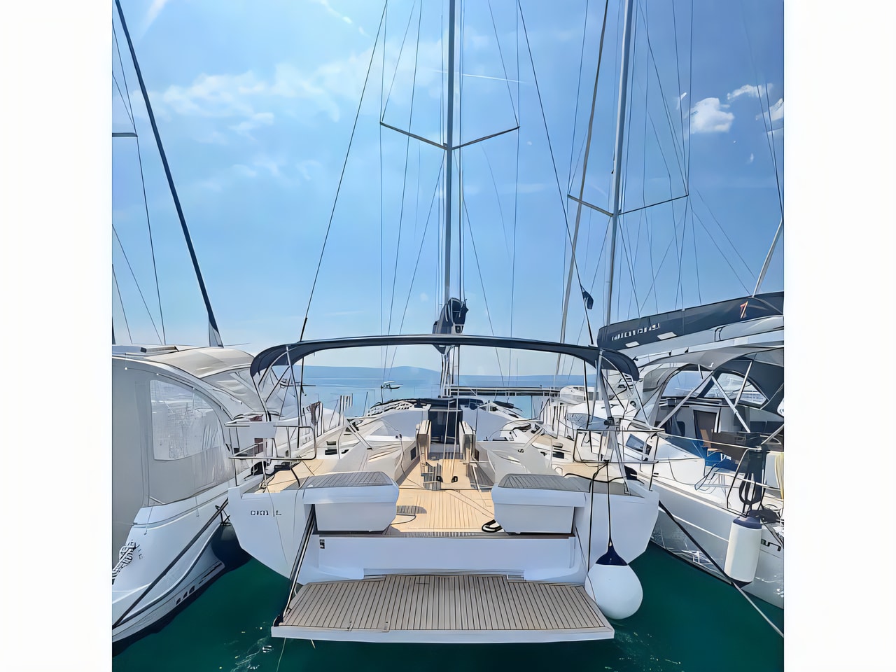 Exterior overview of Elan E6 sail boat for charter from Vinodolski Novi Marina in the Istria / Kvarner sailing area Croatia
