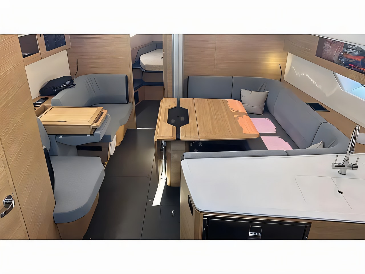 Layout of Elan E6 sail boat with 3 cabins Croatia yacht charter