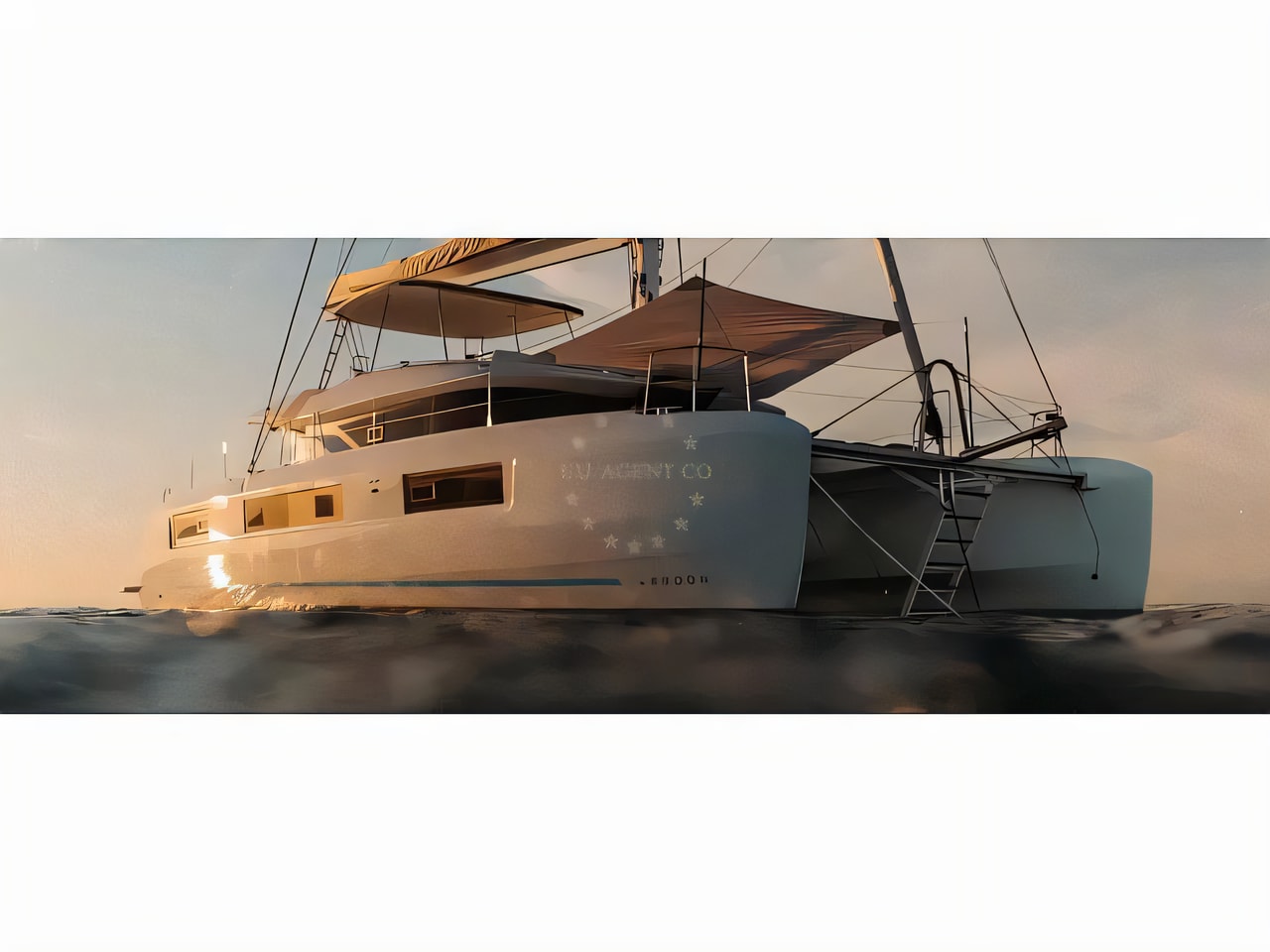 Exterior overview of Lagoon 51 Iconic catamaran for charter from Kastela Gomilica Marina in the Split sailing area Croatia