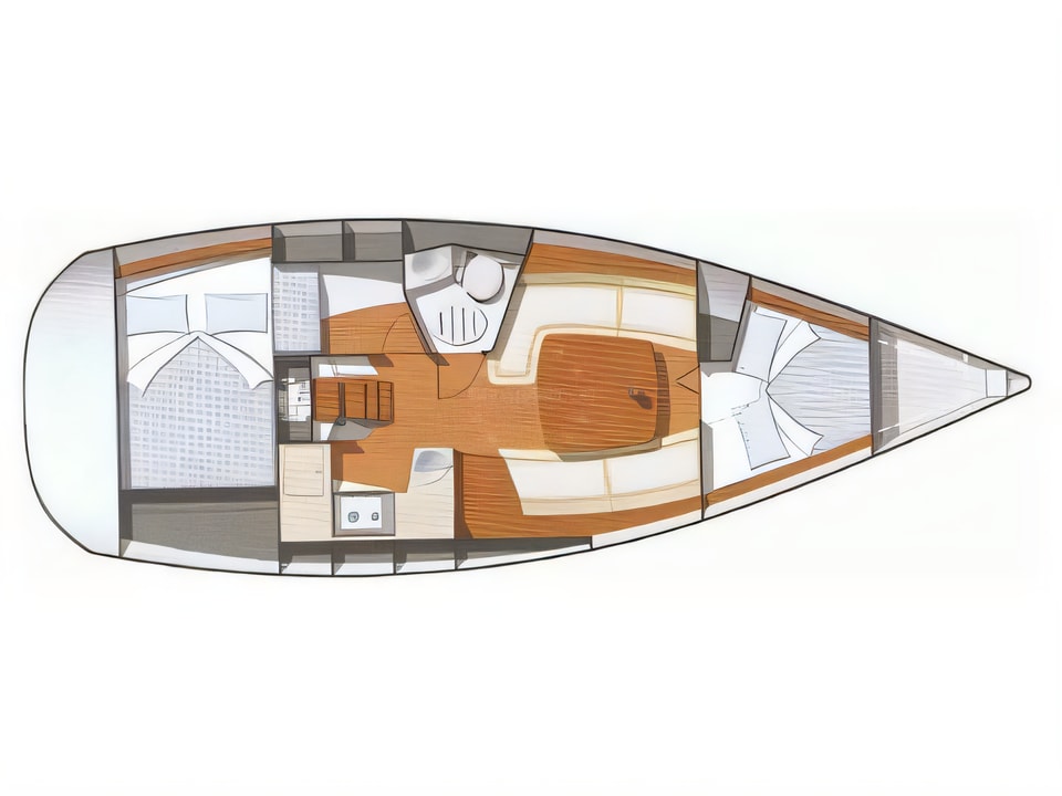 Layout of Sun Odyssey 32 i sail boat with 2 cabins Croatia yacht charter