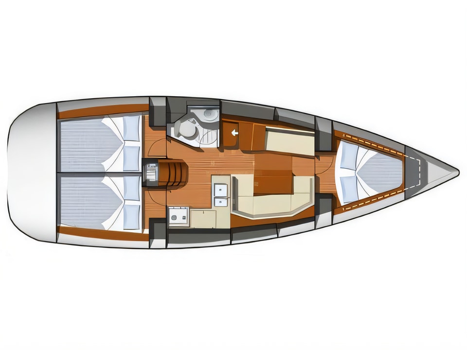 Layout of Sun Odyssey 36 i sail boat with 3 cabins Croatia yacht charter