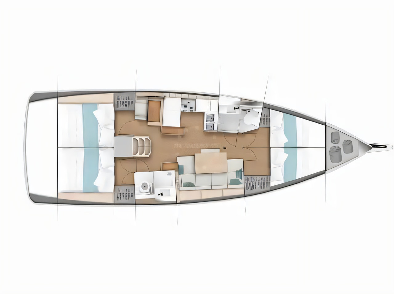 Interior of Sun Odyssey 440 sail boat with 4 cabins Croatia yacht charter