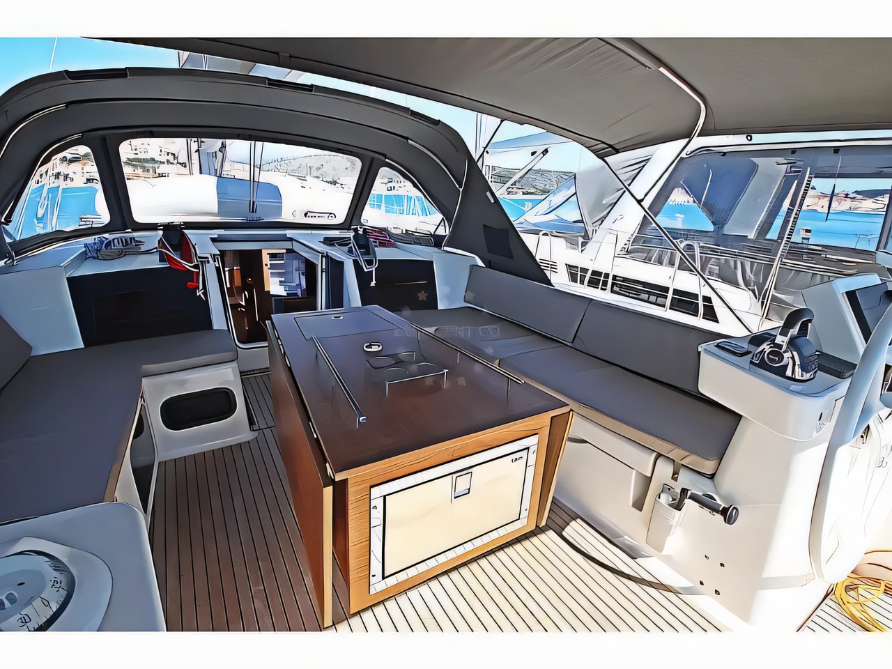Exterior overview of Dufour 56 Exclusive sail boat for charter from Rogoznica Marina Frapa in the Sibenik sailing area Croatia