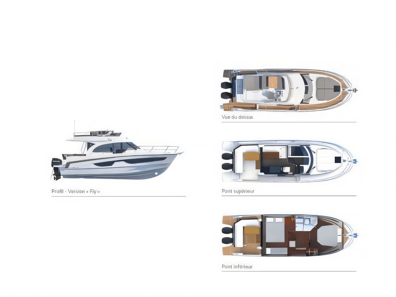 Interior of Antares 11 Fly OB motor boat with 2 cabins Croatia yacht charter