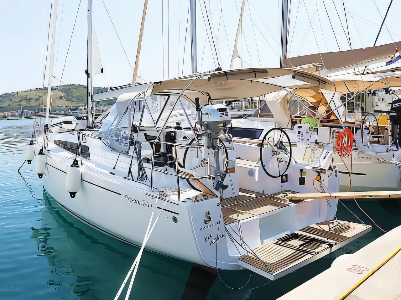 Exterior overview of Oceanis 34.1 sail boat for charter from Rogoznica Marina Frapa in the Split sailing area Croatia