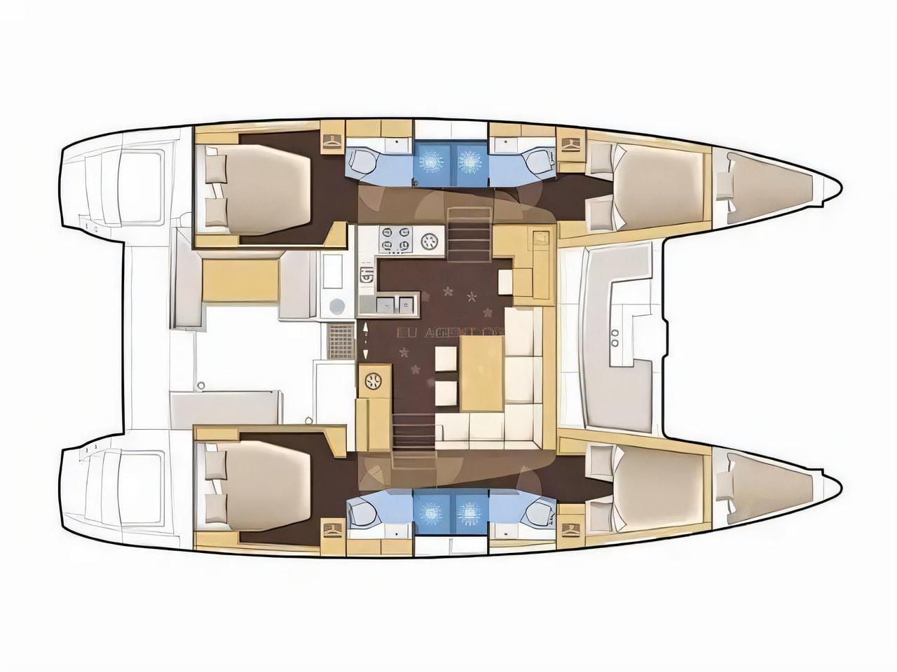 Interior of Lagoon 450 Fly catamaran with 6 cabins Croatia yacht charter