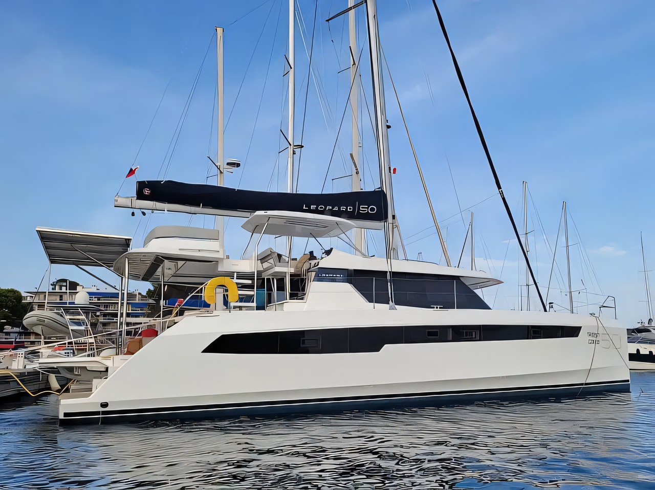 Exterior overview of Leopard 50 catamaran for charter from Sukosan Marina Dalmacija in the Zadar sailing area Croatia