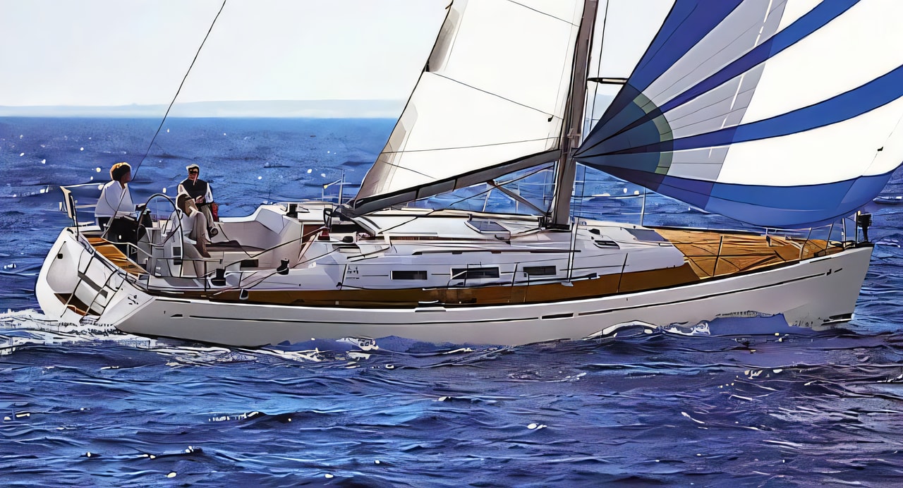 Exterior overview of Dufour 44 sail boat for charter from Krk Marina Punat in the Istria / Kvarner sailing area Croatia