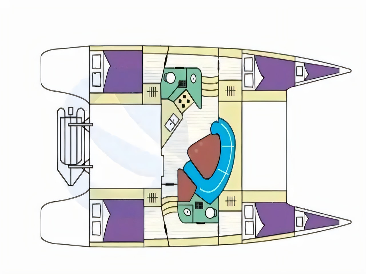 Interior of Lavezzi 40 catamaran with 6 cabins Croatia yacht charter