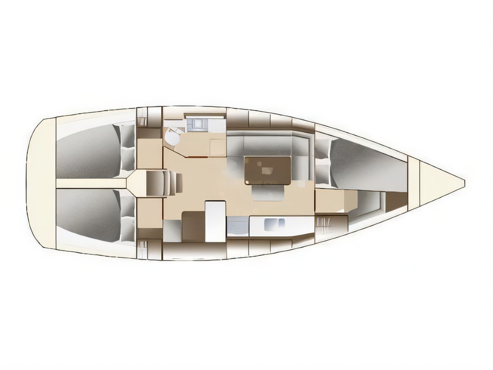 Layout of Dufour 375 GL sail boat with 3 cabins Croatia yacht charter