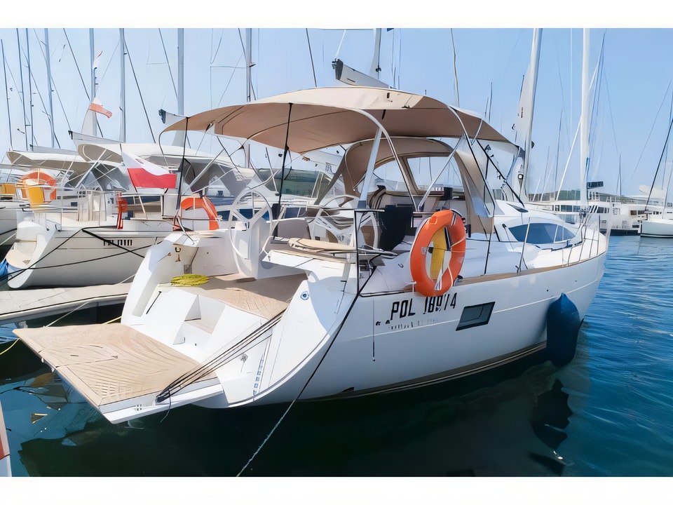 Exterior overview of Elan 45 Impression sail boat for charter from Sibenik Marina Mandalina in the Sibenik sailing area Croatia