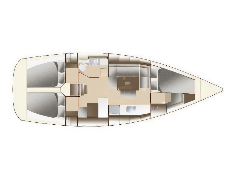 Layout of Dufour 375 sail boat with 3 cabins Croatia yacht charter