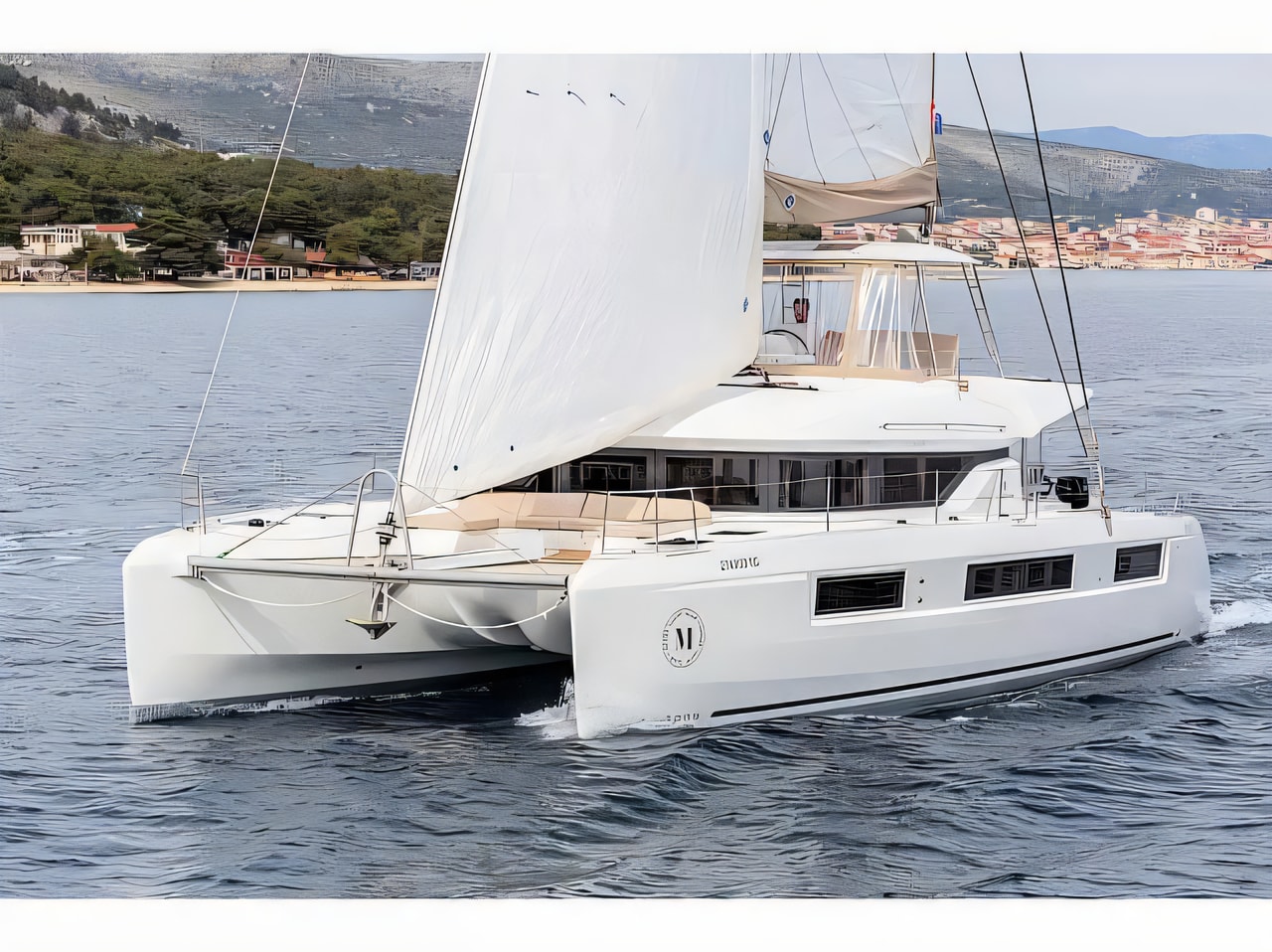 Exterior overview of Lagoon 50 catamaran for charter from SCT Marina Trogir in the Split sailing area Croatia