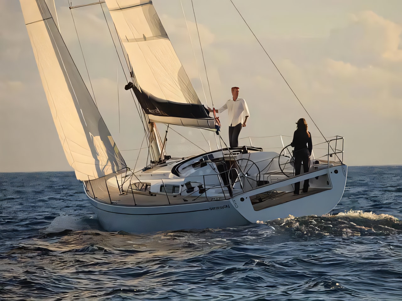 Exterior overview of Salona 44 sail boat for charter from Rogoznica Marina Frapa in the Sibenik sailing area Croatia
