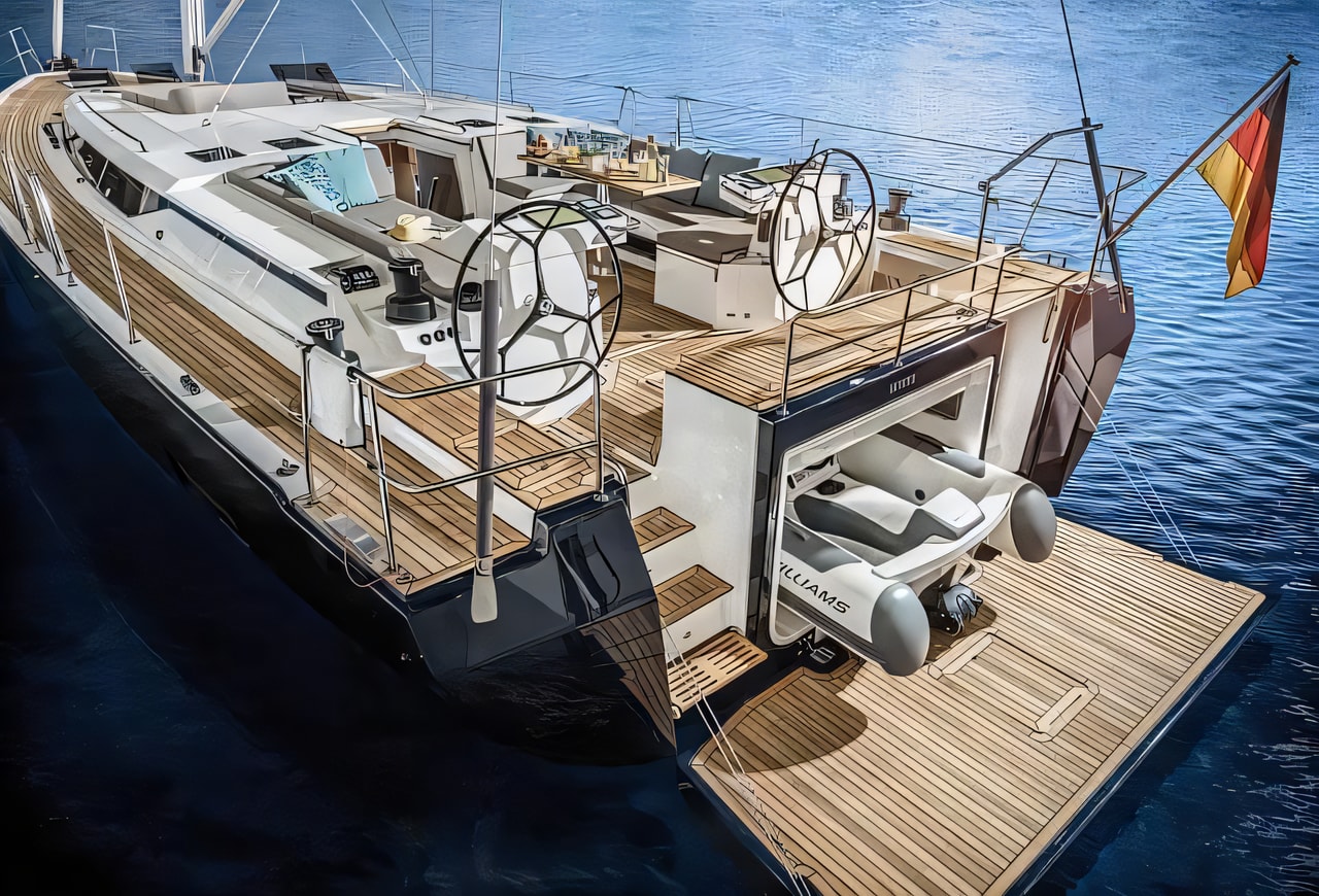 Exterior overview of Bavaria C57 Style sail boat for charter from Split Port in the Istria / Kvarner sailing area Croatia