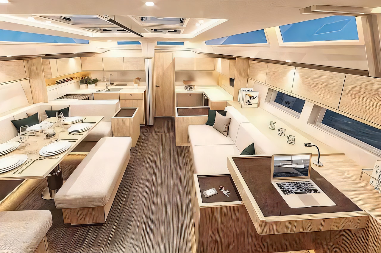 Layout of Bavaria C57 Style sail boat with 6 cabins Croatia yacht charter