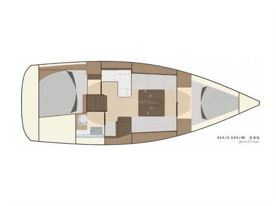 Layout of Dufour 335 GL sail boat with 2 cabins Croatia yacht charter