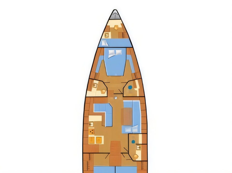 Layout of Oceanis 51.1 sail boat with 3 cabins Croatia yacht charter