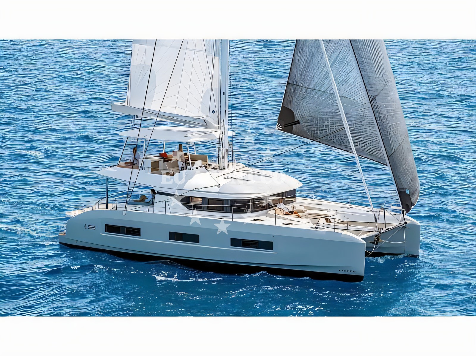 Exterior overview of Lagoon 55 Millenium catamaran for charter from Split Port in the Split sailing area Croatia