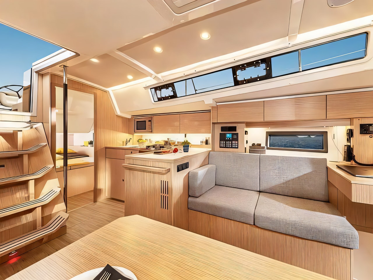 Layout of Bavaria C38 sail boat with 3 cabins Croatia yacht charter