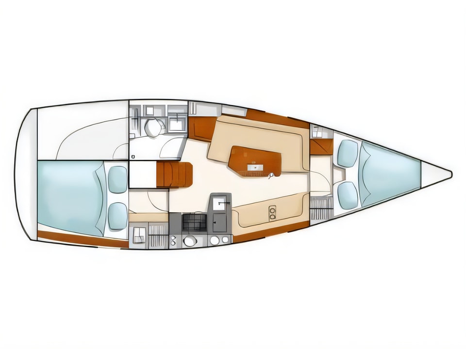 Layout of Hanse 320 sail boat with 2 cabins Croatia yacht charter