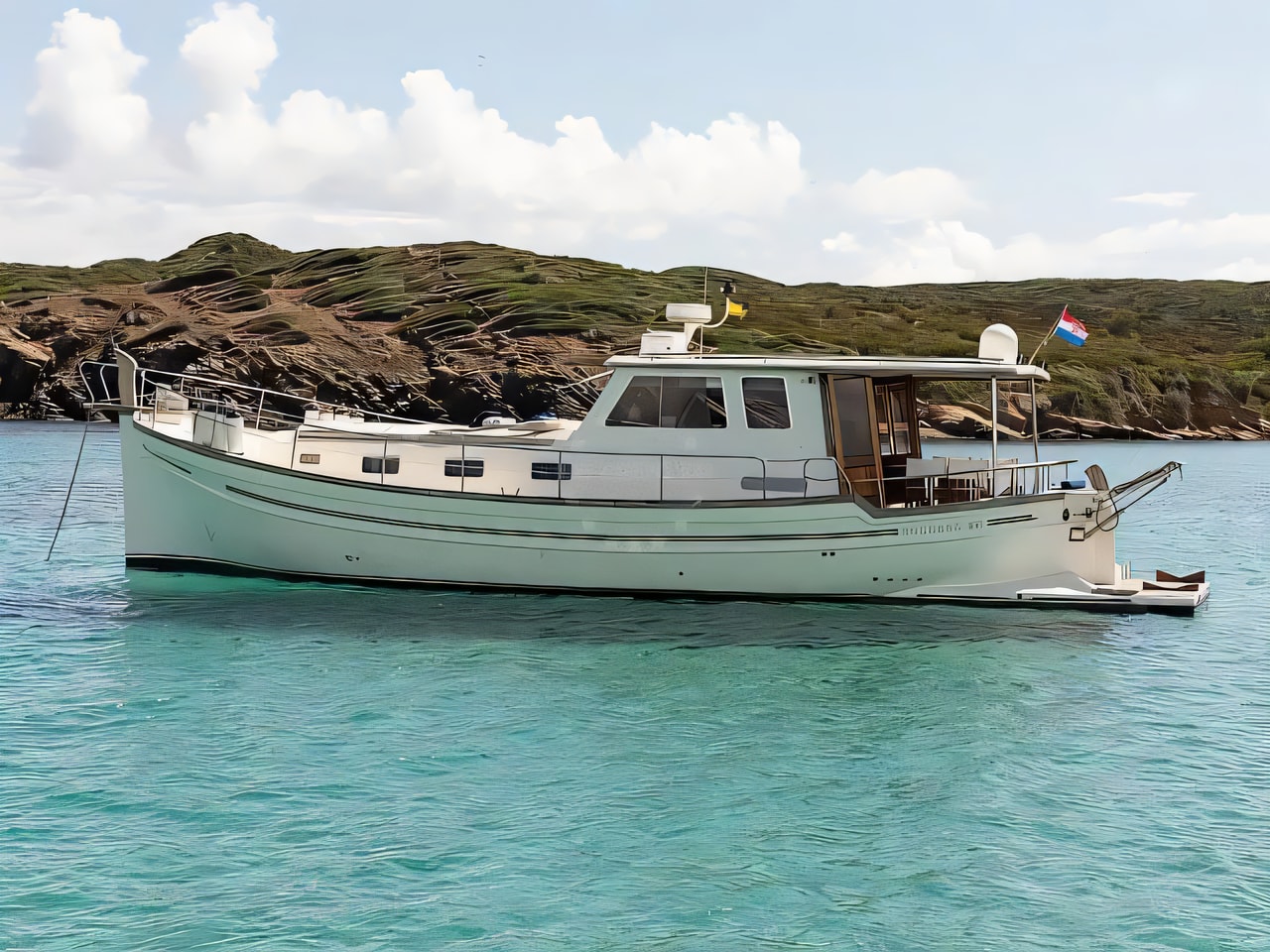 Exterior overview of Menorquin 160 motor boat for charter from Sukosan Marina Dalmacija in the Zadar sailing area Croatia