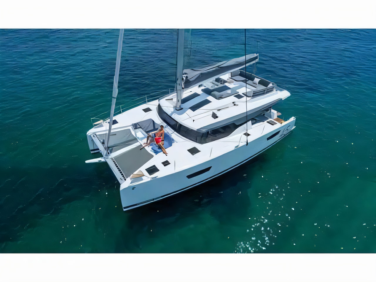 Exterior overview of Elba 45 catamaran for charter from Seget Donji Marina Baotic in the Split sailing area Croatia