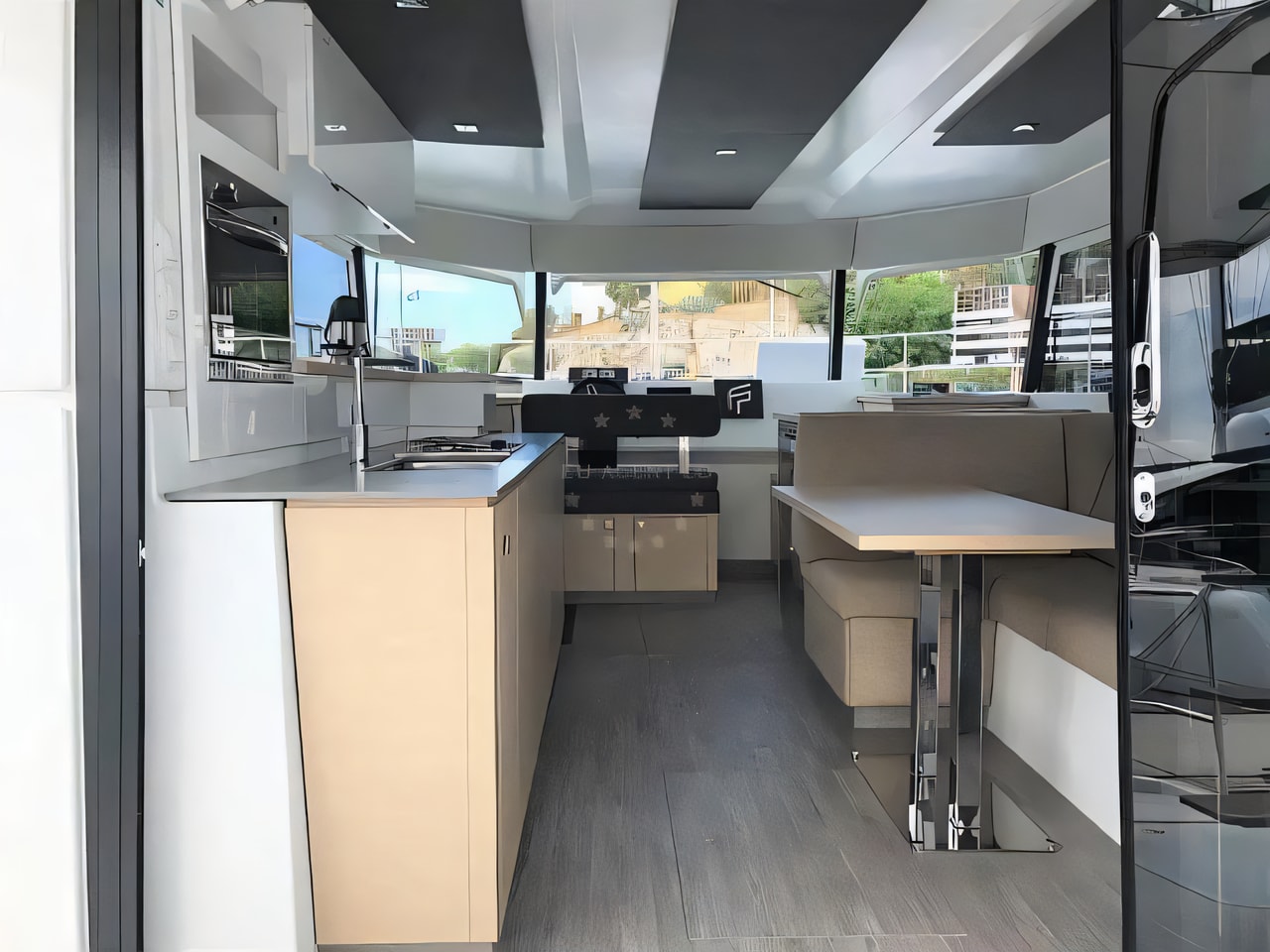 Layout of Fountaine Pajot MY 37 power catamaran with 4 cabins Croatia yacht charter