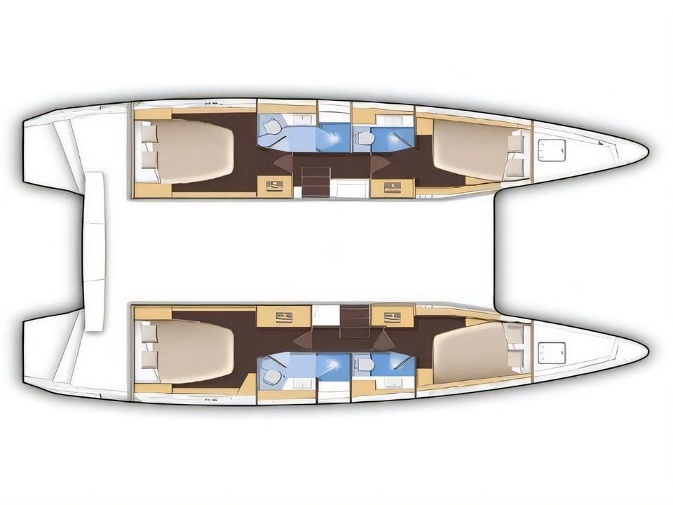 Layout of Lagoon 42 catamaran with 6 cabins Croatia yacht charter