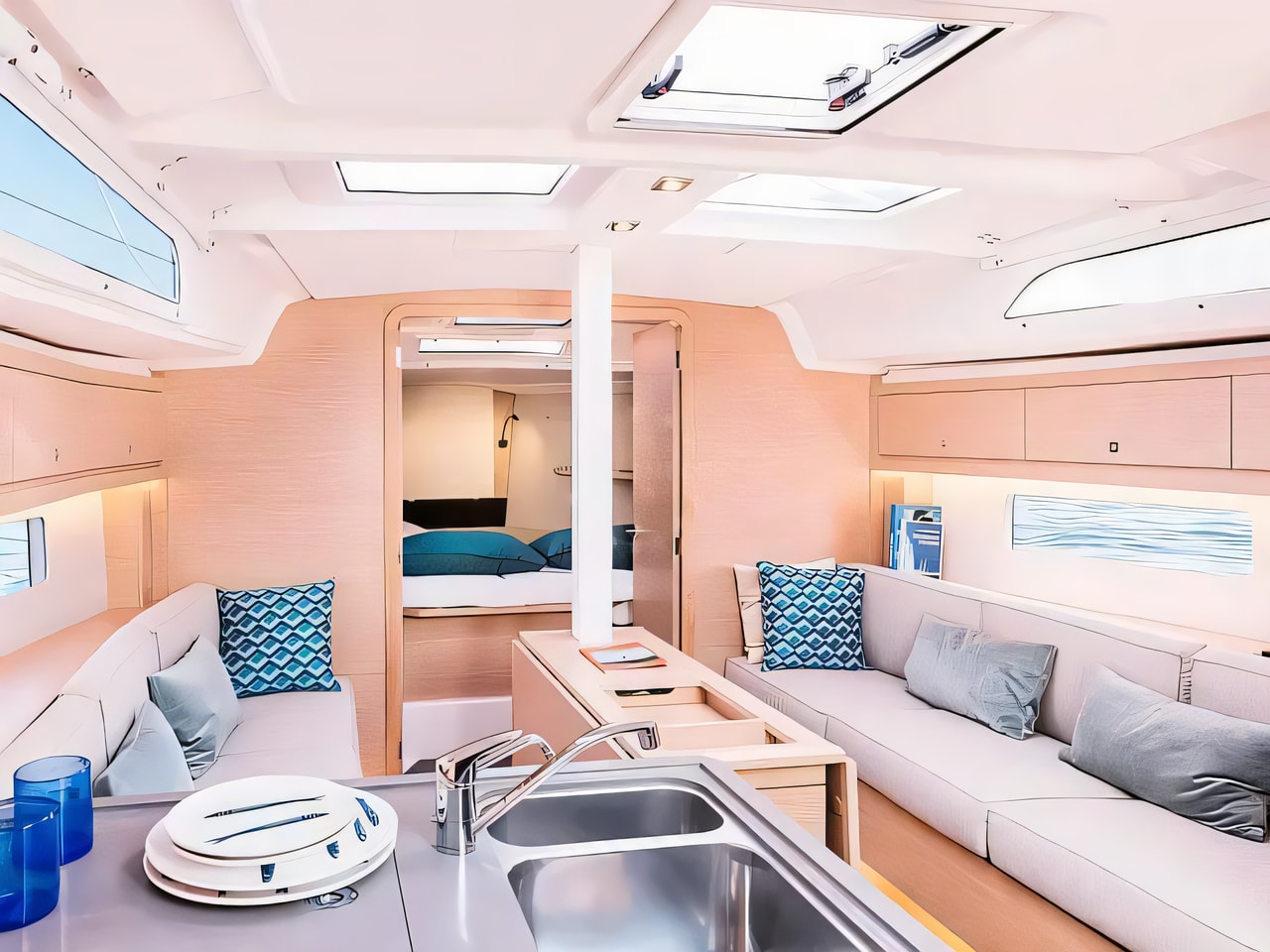 Layout of Sunsail 37.3 sail boat with 3 cabins Croatia yacht charter
