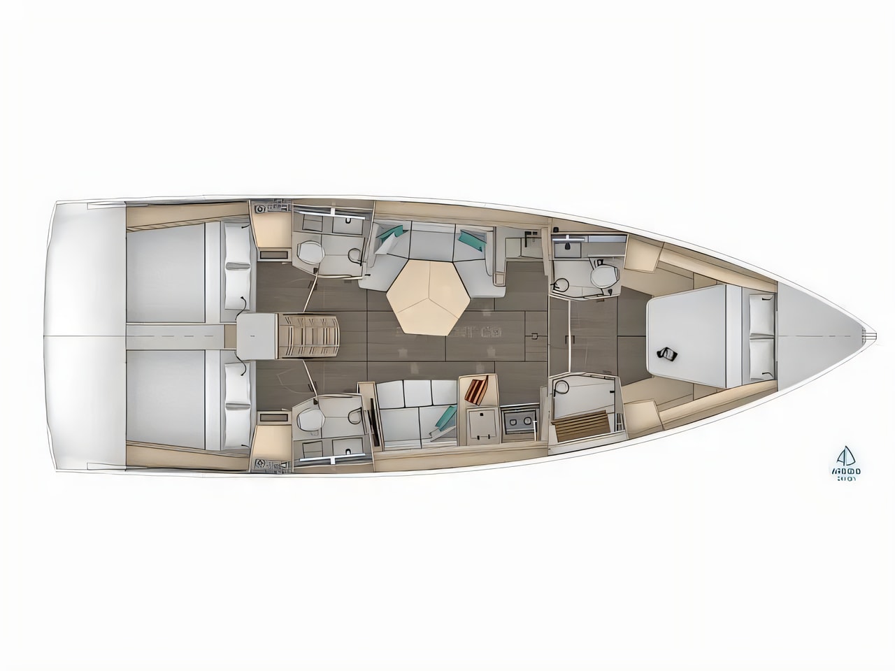 Interior of Sunsail 44.3 sail boat with 3 cabins Croatia yacht charter