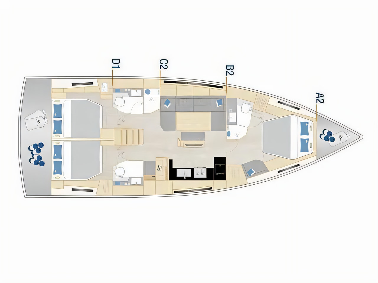 Interior of Hanse 460 sail boat with 3 cabins Croatia yacht charter