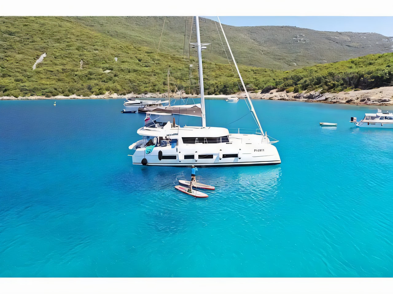 Exterior overview of Dufour 48 Catamaran catamaran for charter from Primosten Marina Kremik in the Split sailing area Croatia