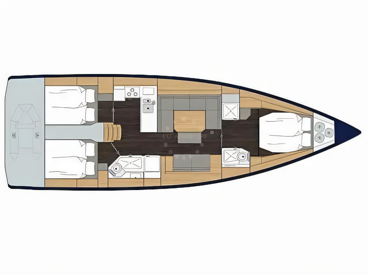 Interior of Bavaria C45 / 3 cab sail boat with 3 cabins Croatia yacht charter