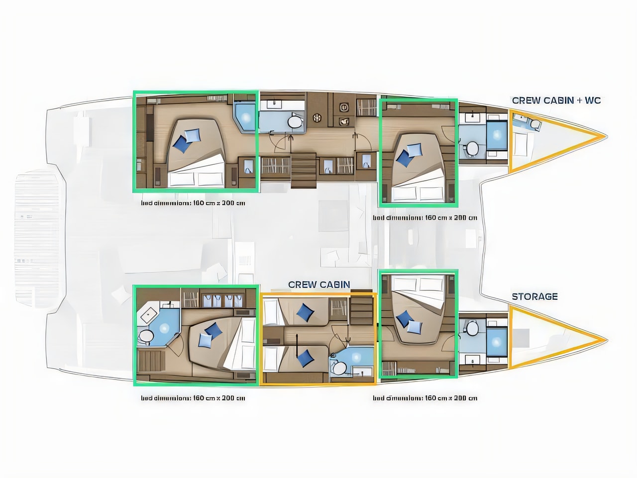 Interior of Lagoon 55 catamaran with 4 cabins Croatia yacht charter