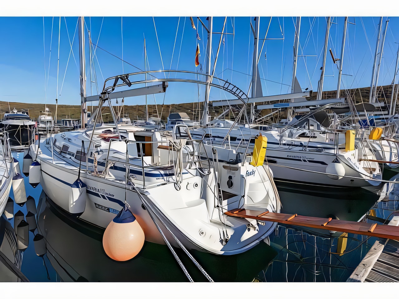 Exterior overview of Bavaria 37 Cruiser sail boat for charter from Krk Marina Punat in the Istria / Kvarner sailing area Croatia